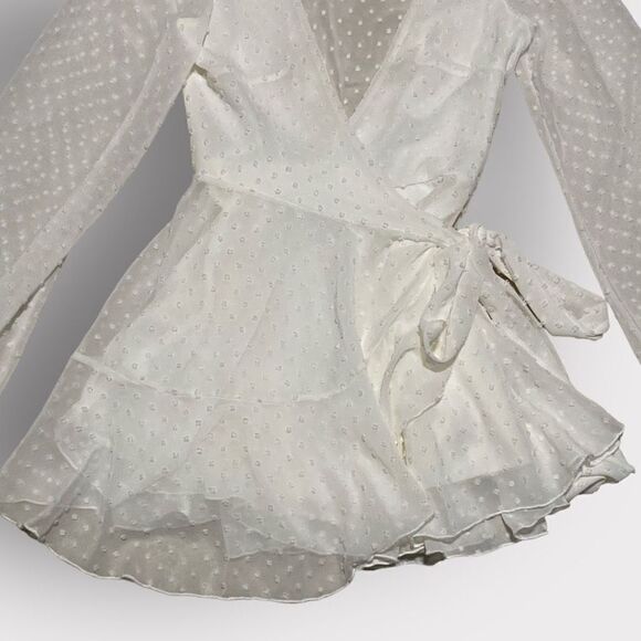 Lucy in the Sky Womens White Ruffle Dotted Chiffon Sheer Sleeve Wrap Dress XS - Picture 7 of 11